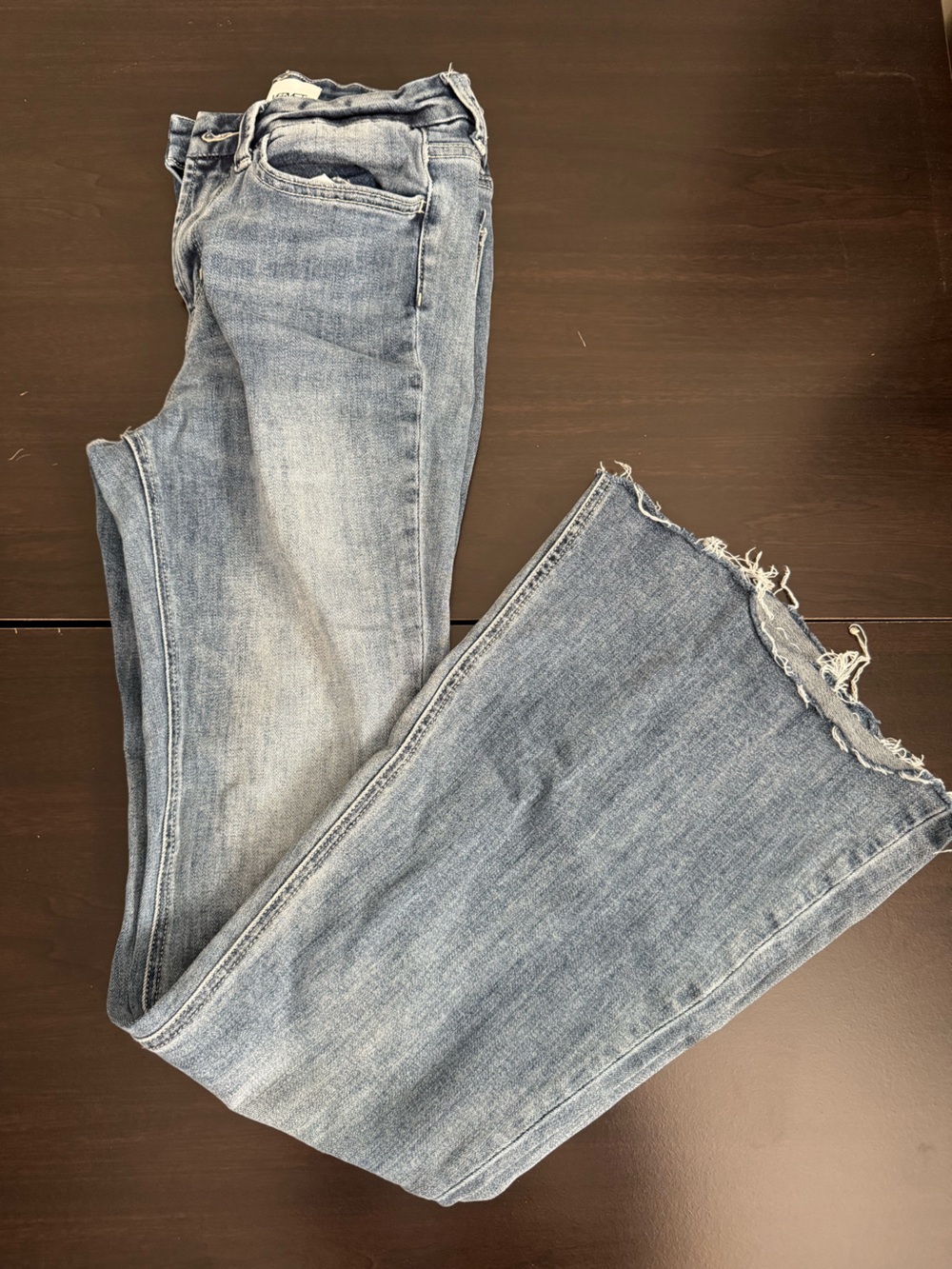 Light Blue Frayed Hem Wide-Leg Jeans